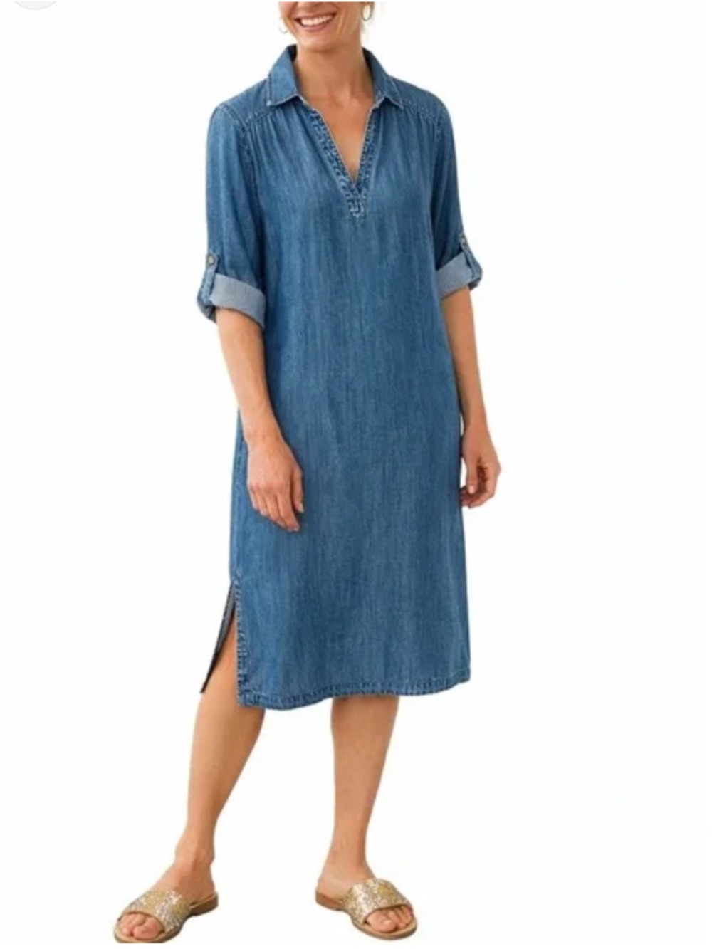 Chico's Denim Blue V-Neck Dress PLUS sized